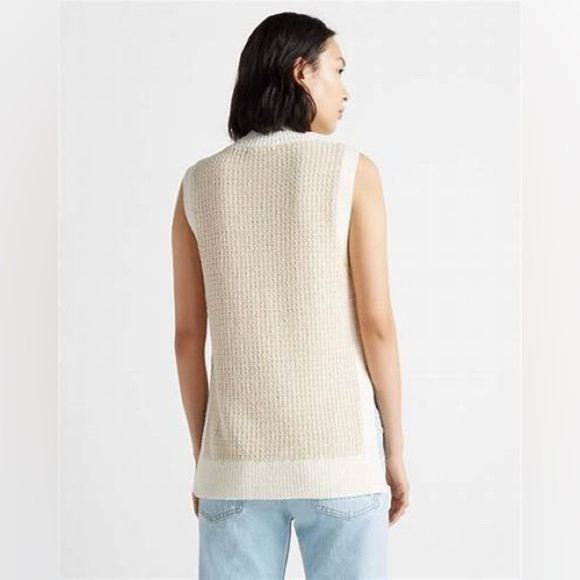 Club Monaco Stitchy Tunic Tank Cream/Tan Sleeveless Sweater Sz Large - Picture 10 of 13